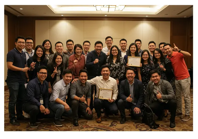 Happy clients after corporate training.